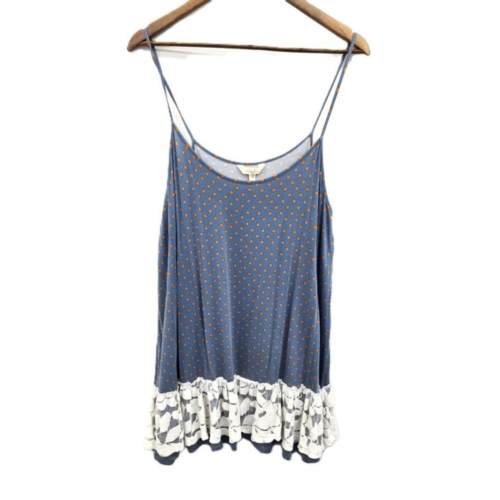 Matilda Jane Polka Dot Lace Ruffle Tank Blue Orange 2XL Soft Cottagecore‎ Boho